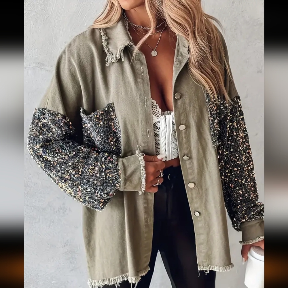 NWOT Womens Sequin Sleeve Shacket
